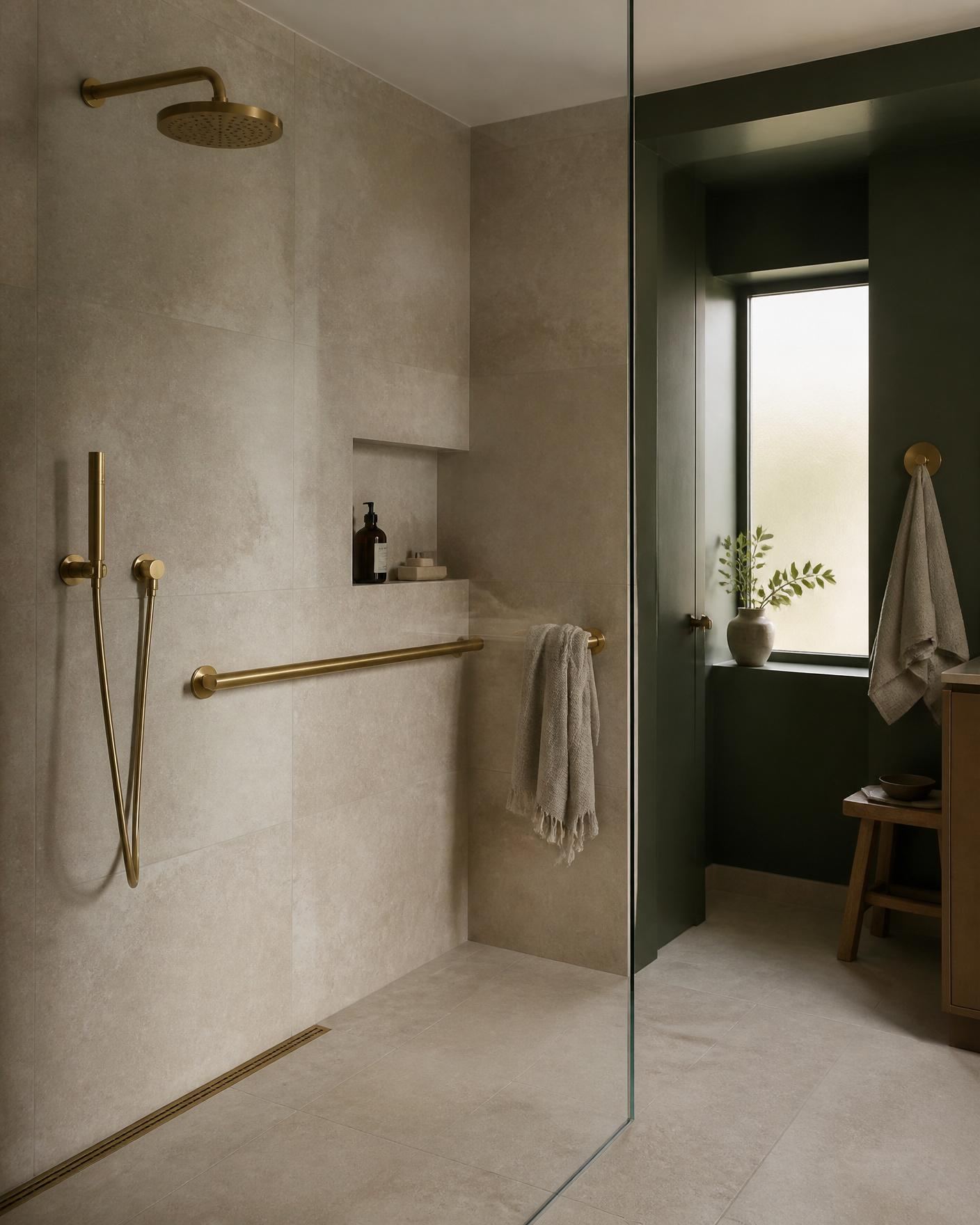 Level-access bathroom with open shower area