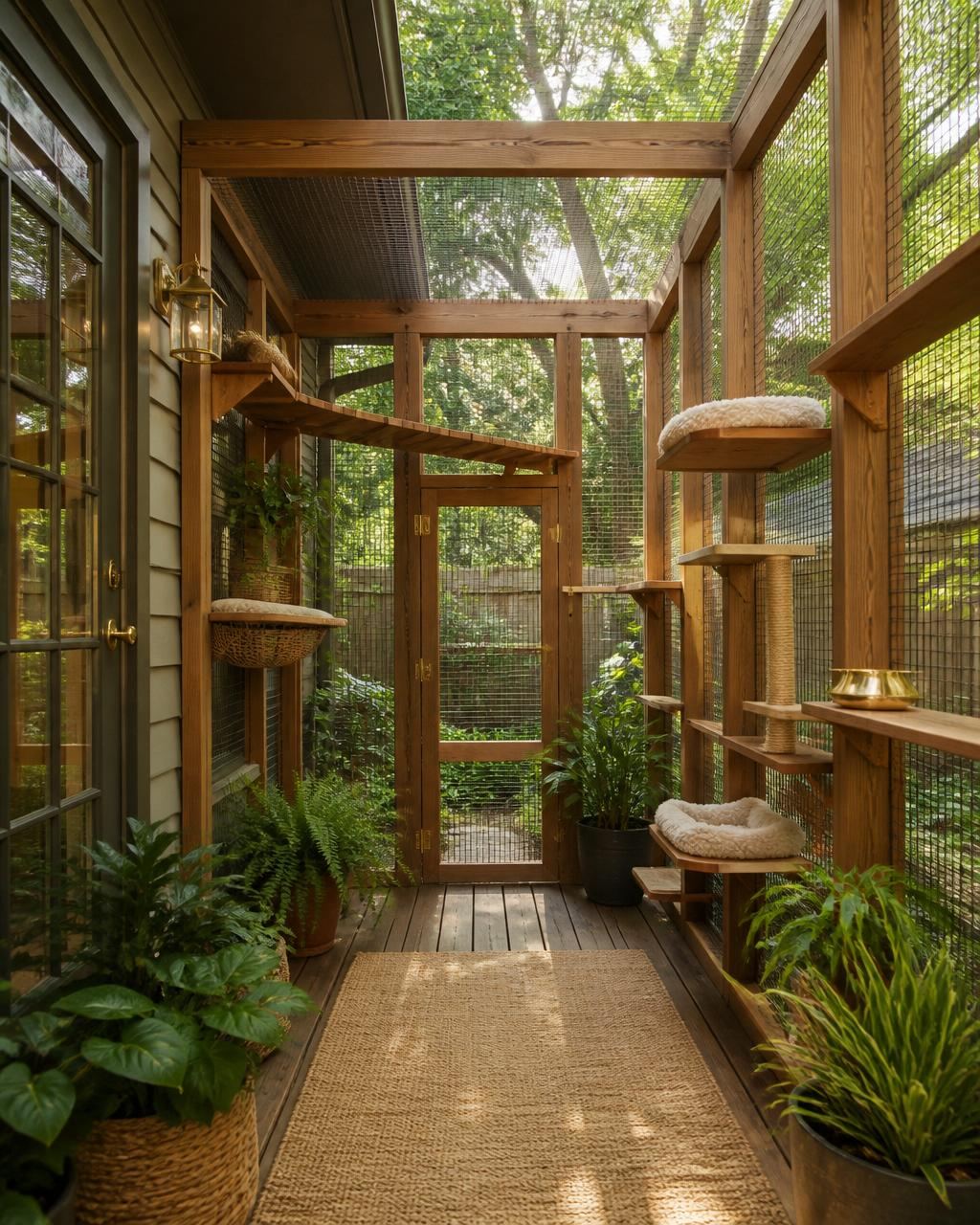 Timber catio integrated into a garden